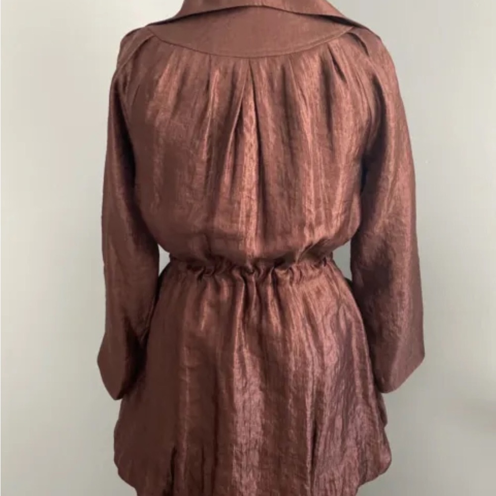Samuel Dong Bubble Hem Jacket Coat Dress Brown Small - Picture 3 of 10